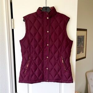 Barbour Tors Gilet Quilted Vest Bird Corduroy Lining Red Size 10 EUC